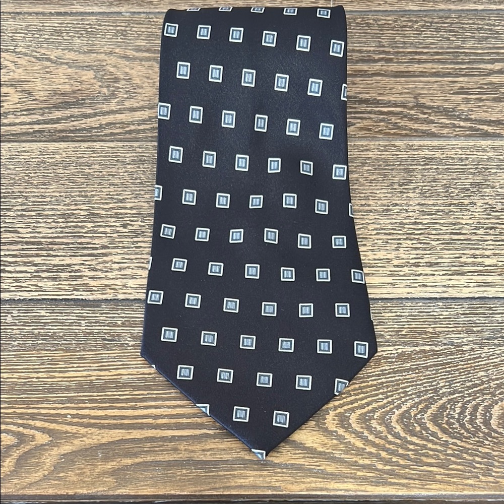 Rene Chagal Classic Black and Gray Geometric Silk Tie Hand Made‎